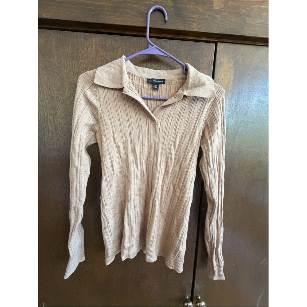 Saks Fifth Avenue Ribbed Polo Sweater in Light Brown
